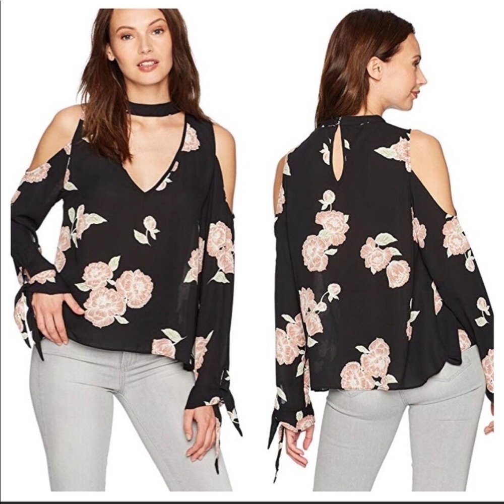 Cupcakes and Cashmere Black Floral Jon Blouse Sz S